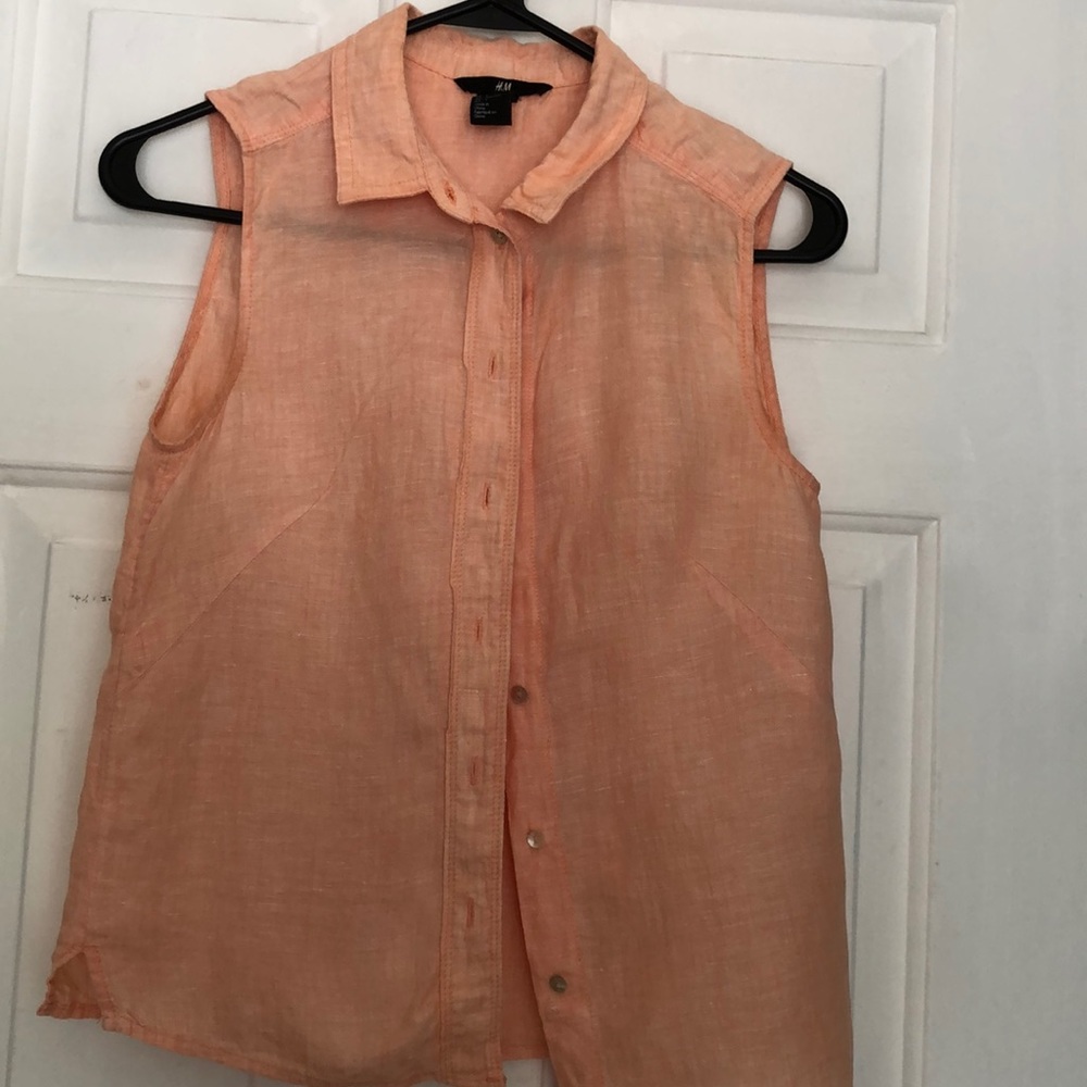H&M Peach Linen Button Up Tank